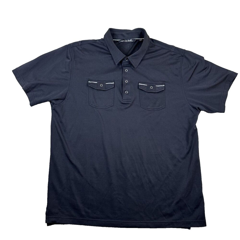 TravisMathew Mens Polo Shirt‎ XXL Navy Double Chest Pockets Casual Golf Classic